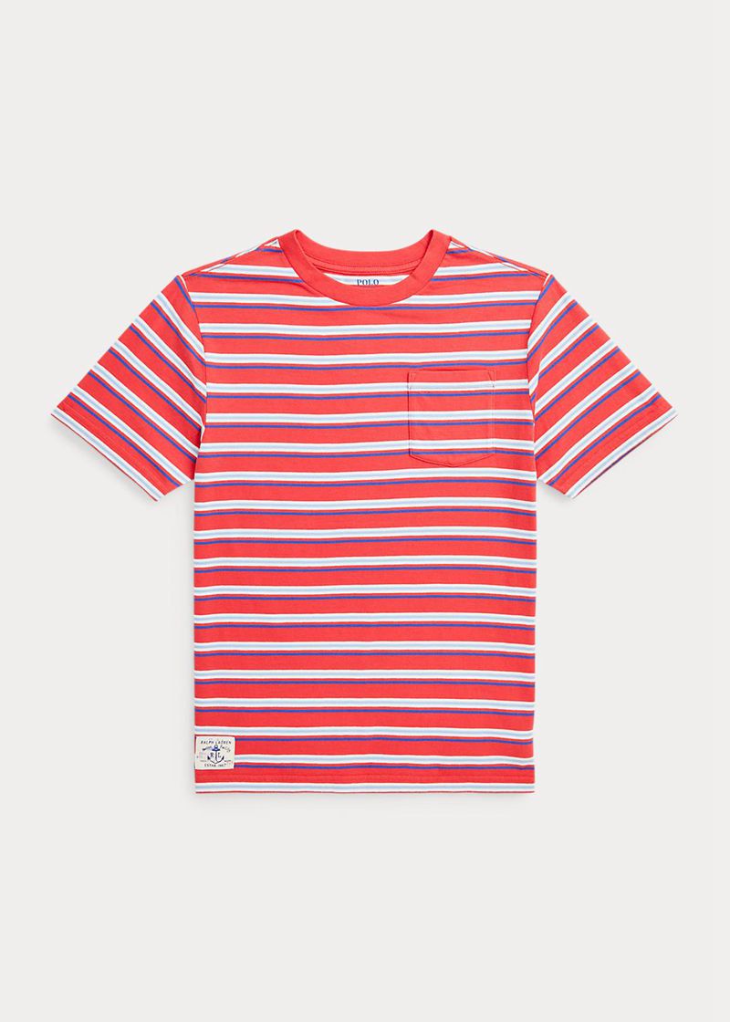 Camiseta Ralph Lauren Niño 6-14 Años Striped Cotton Jersey Pocket Chile Rojas WHLGR-3690